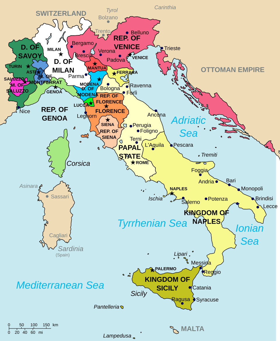 Map of Italian city-states in the late fifteenth century