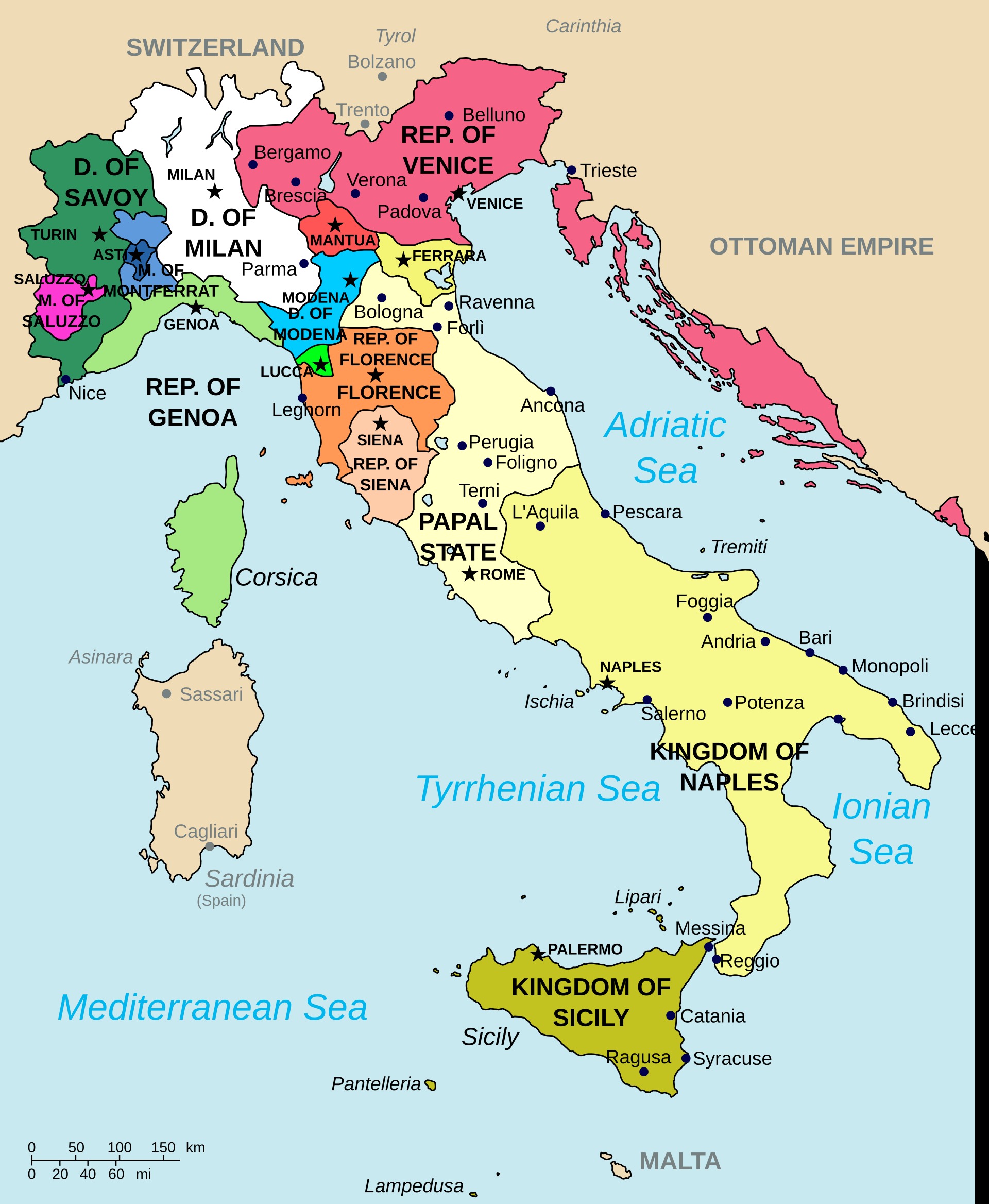 Map of the major Italian states during the Renaissance