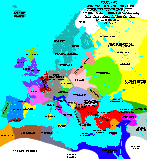 Map showing the major states of Europe in the late fifteenth century