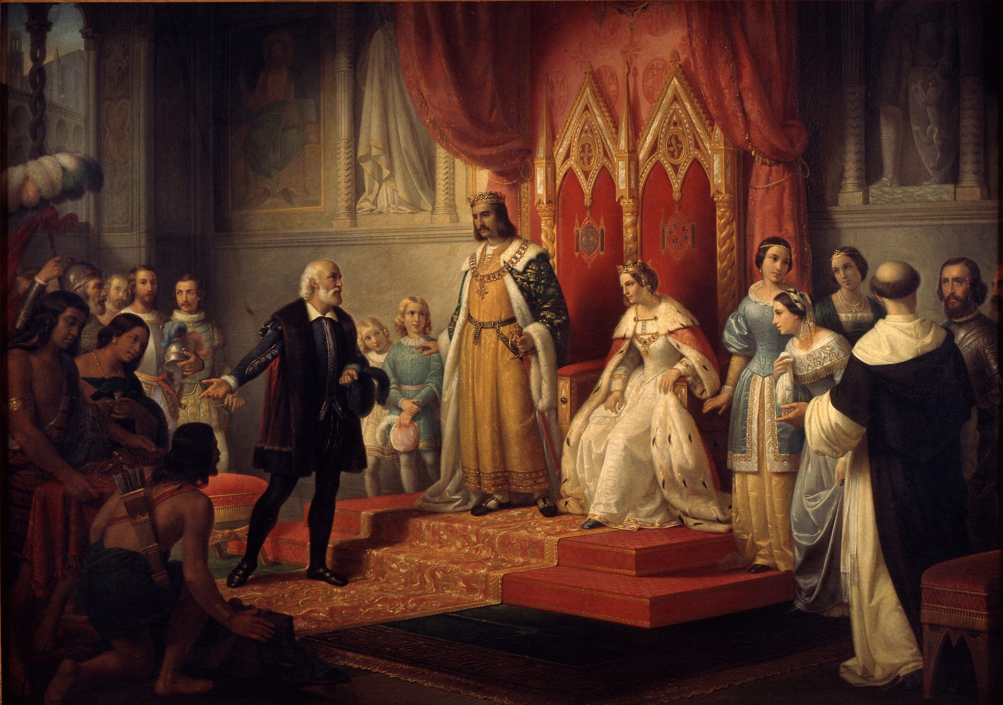 Image of a Portuguese or Spanish monarch, royal court, or sponsorship of exploration