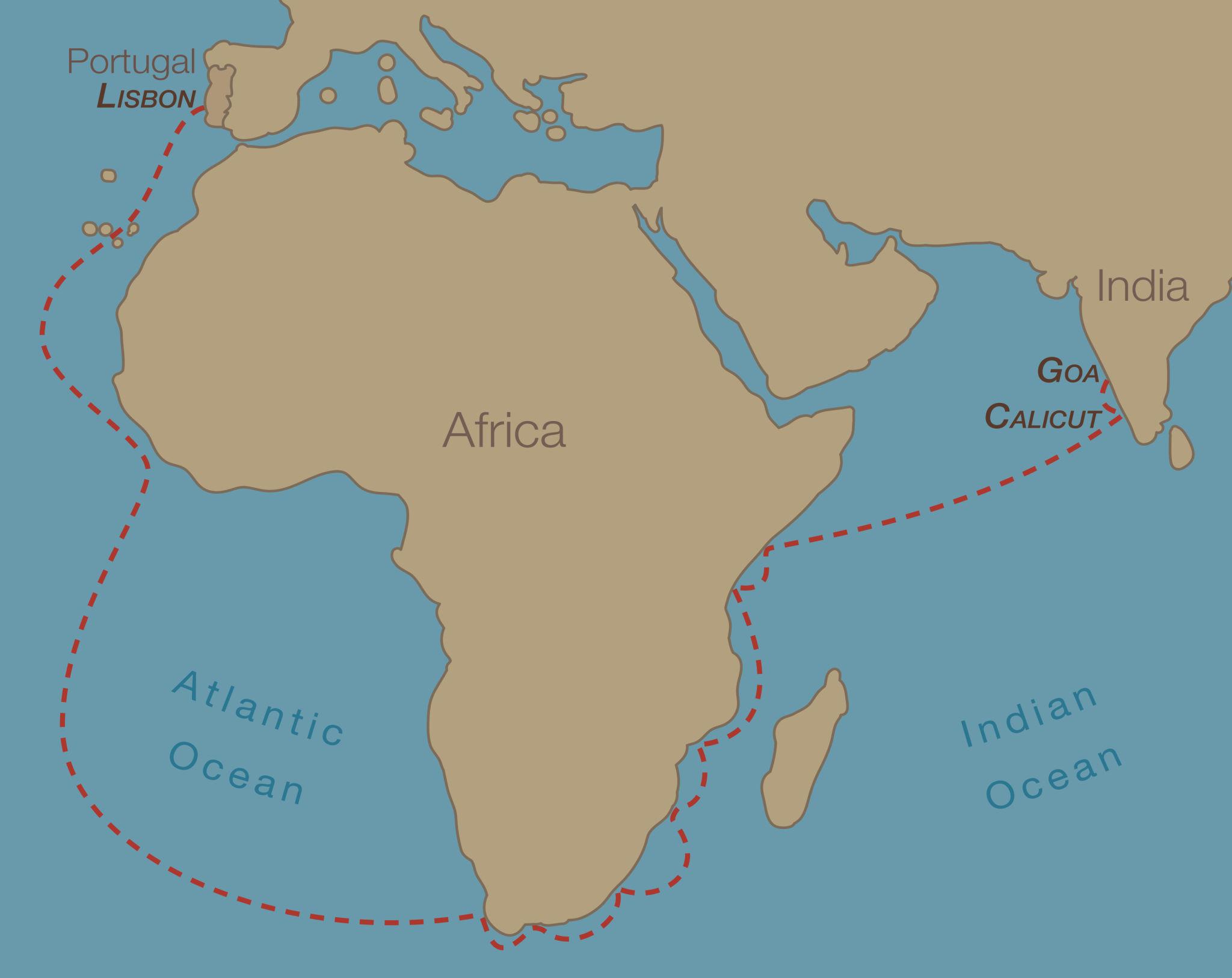Portuguese maritime map or image representing coastal trade routes and fortified ports
